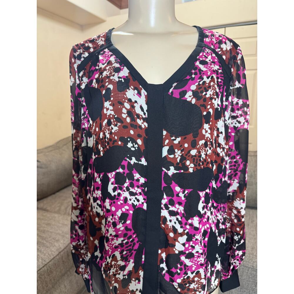 Diane Von Furstenberg 100% Silk Long Sleeve Blouse Pink Black Preppy Old Money